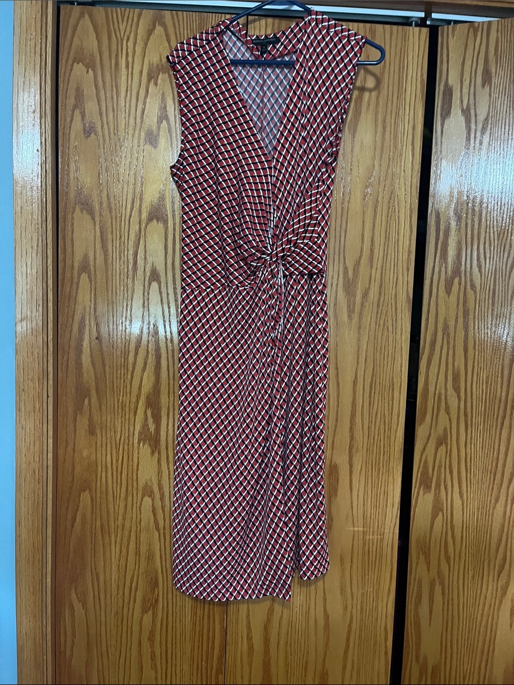 Banana Republic Red Geometric Twist Front Midi Dress M